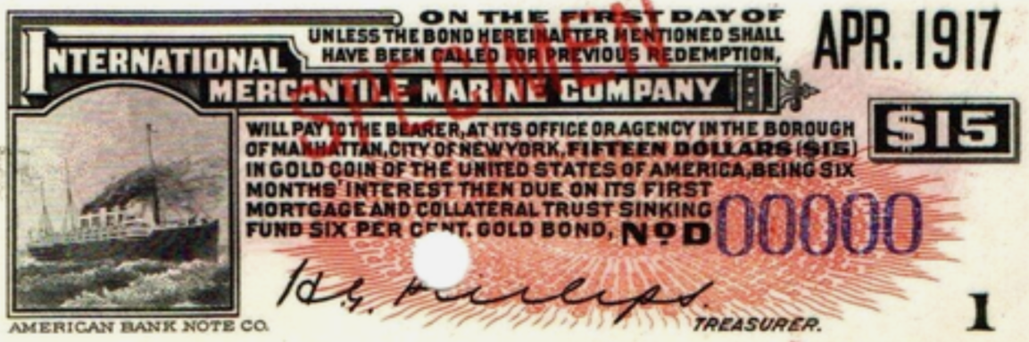 A vintage bond certificate from 1917 featuring a ship illustration and a bold red marking.