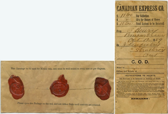 Historical document featuring three red wax seals and printed text on yellowed paper.
