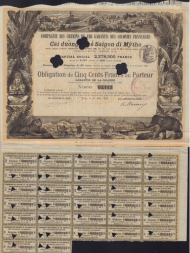 Old certificate featuring ornate borders and blacked-out text, with rows of printed text below.