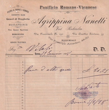 A vintage document featuring a certificate for Agrippina Nannelli, dated January 1893.