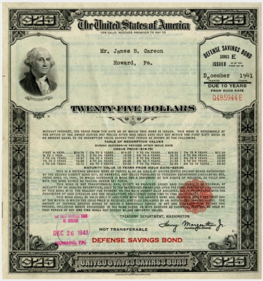 25-dollar bond certificate featuring George Washington's portrait and ornate designs.